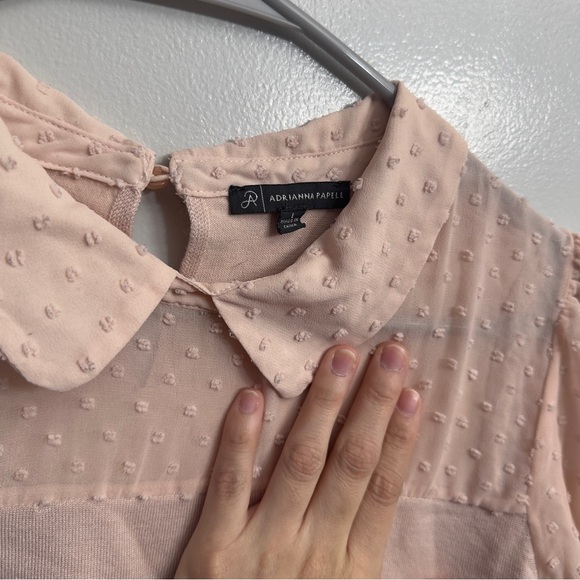 5/$20 Adrianna Papell Blush Sheer Polka Dot Blouse - Picture 3 of 7
